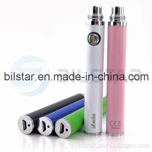 Hot Selling Micro 5pin USB Battery Evod USB Battery Ecig Passthrough USB Battery Ismile with 650/900/1100mAh